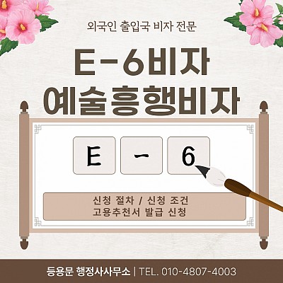 E6비자 예술흥행비자 신청절차 신청조건 필요서류 신청비용 체류기간