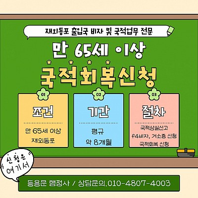 65세 이상 국적회복으로 복수국적 허용｜수원출입국 신청 사례