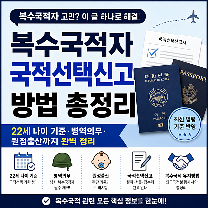 미국·캐나다 복수국적자 국적선택신고 방법｜남자 병역문제·원정출산 기준까지 안내