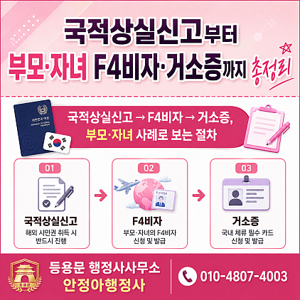 국적상실신고→F4비자→거소증, 부모·자녀 사례로 보는 절차